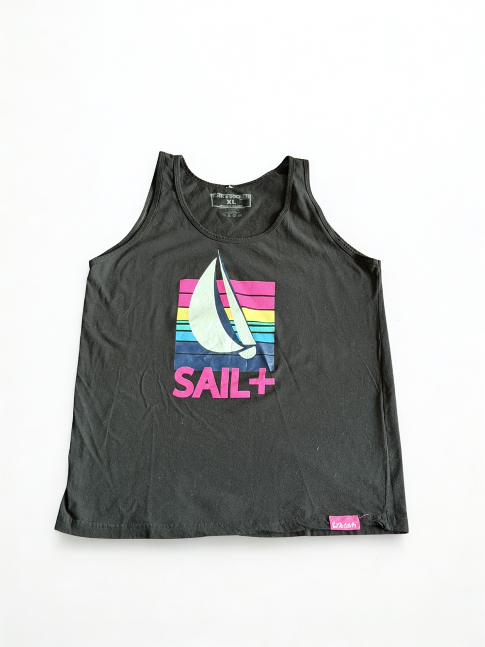 Pink Dolphin Black Tank Top with Multicolor Sail Graphic